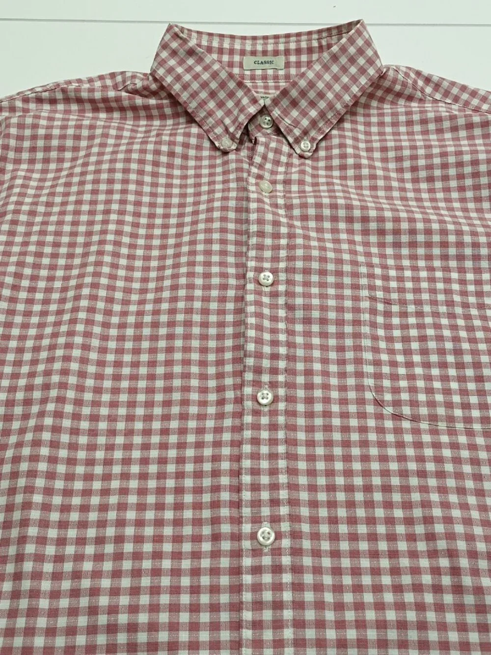 J.Crew Secret Wash Oxford Shirt XL Pink Gingham Organic Cotton Stretch Classic